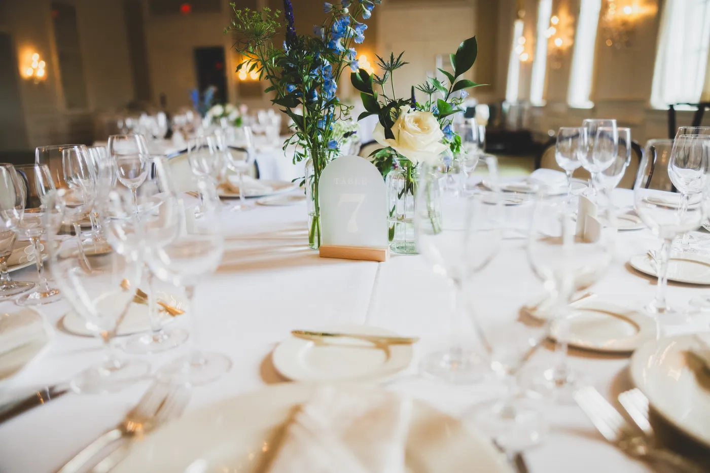 Wedding reception tablescape with spring florals at Washington Golf & Country Club